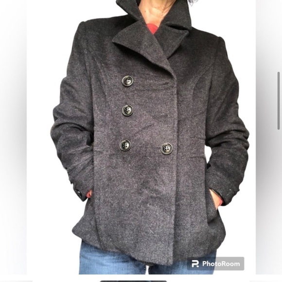Wool Cashmere blend Tailored double breasted pea coat Size Large P - Picture 10 of 16